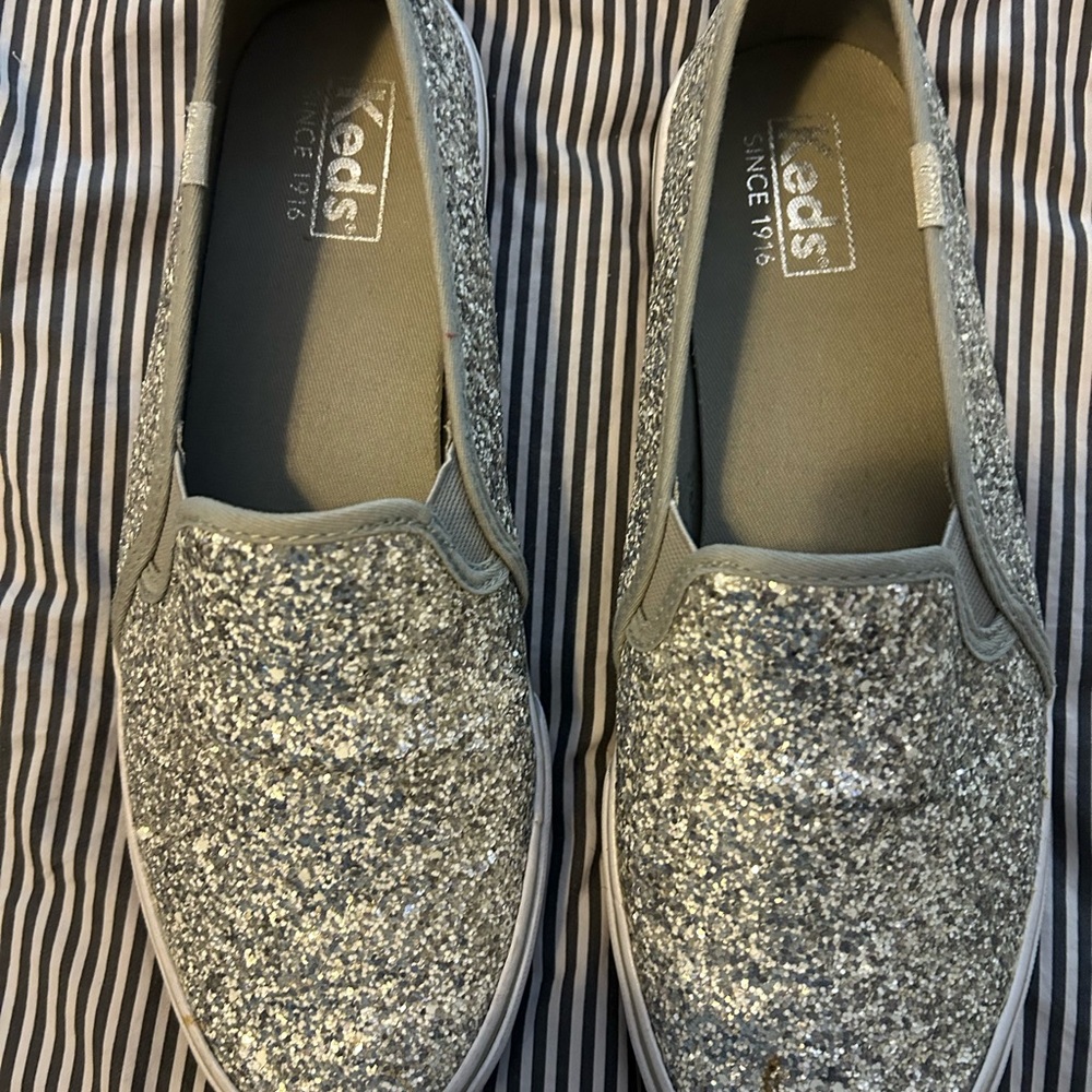 Keds Women's Sparkling Silver Slip-On Sneakers 9.5